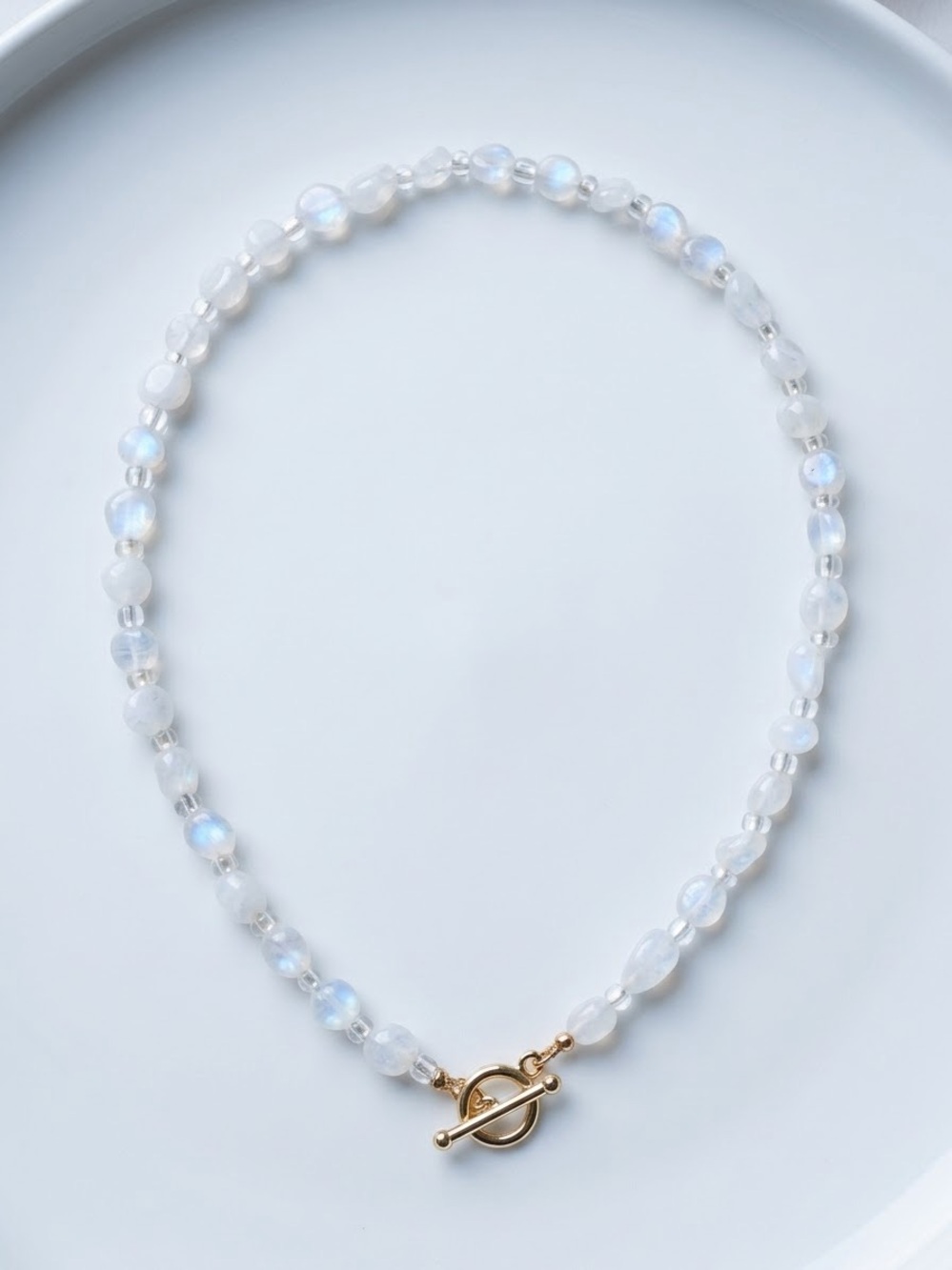 Handmade Moonstone Beaded Choker / Necklace with Toggle Clasp
